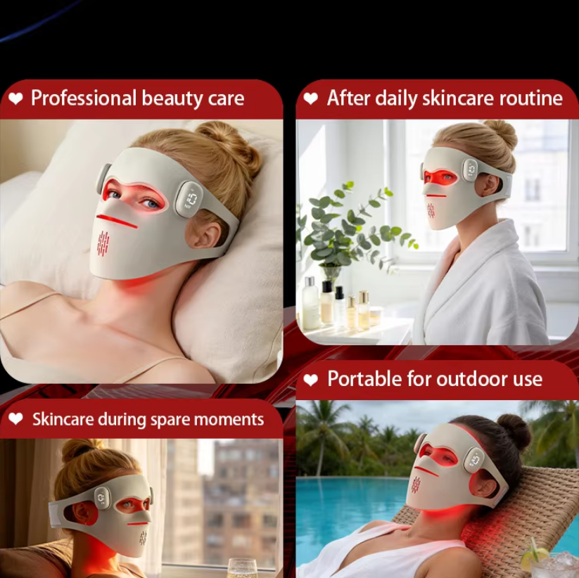 Beauty Mask Silicone Ice Mask Compress LED Red Blue Light Whitening Rejuvenation Large Row Light Electronic Beauty