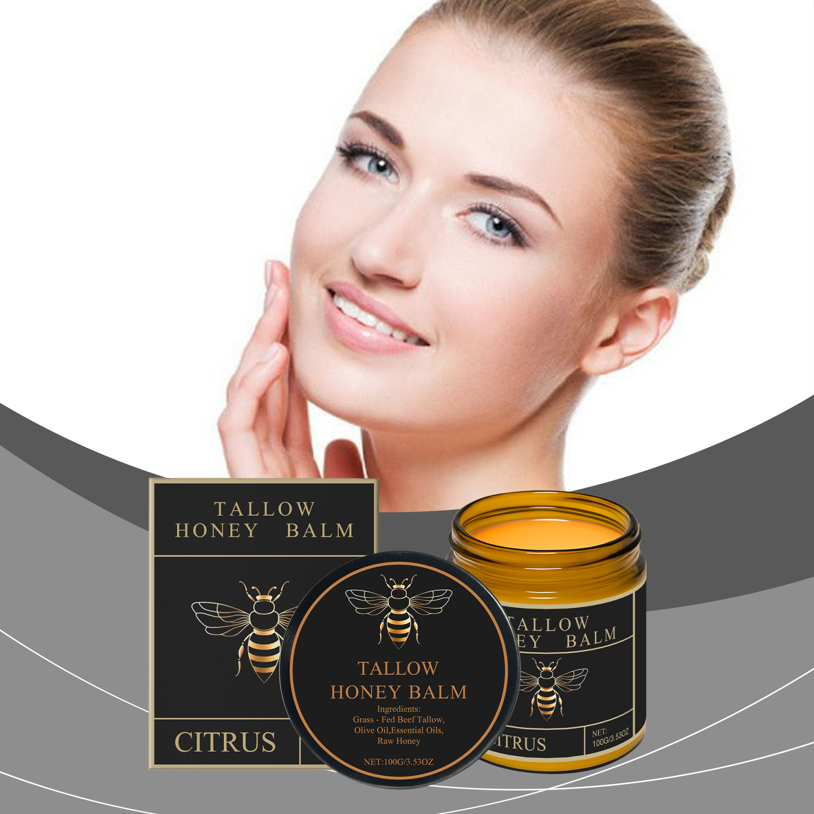Honey Tallow Moisturizing Cream Citrus Scent Hydrating Nourishing For Face And Body Daily Care 100g
