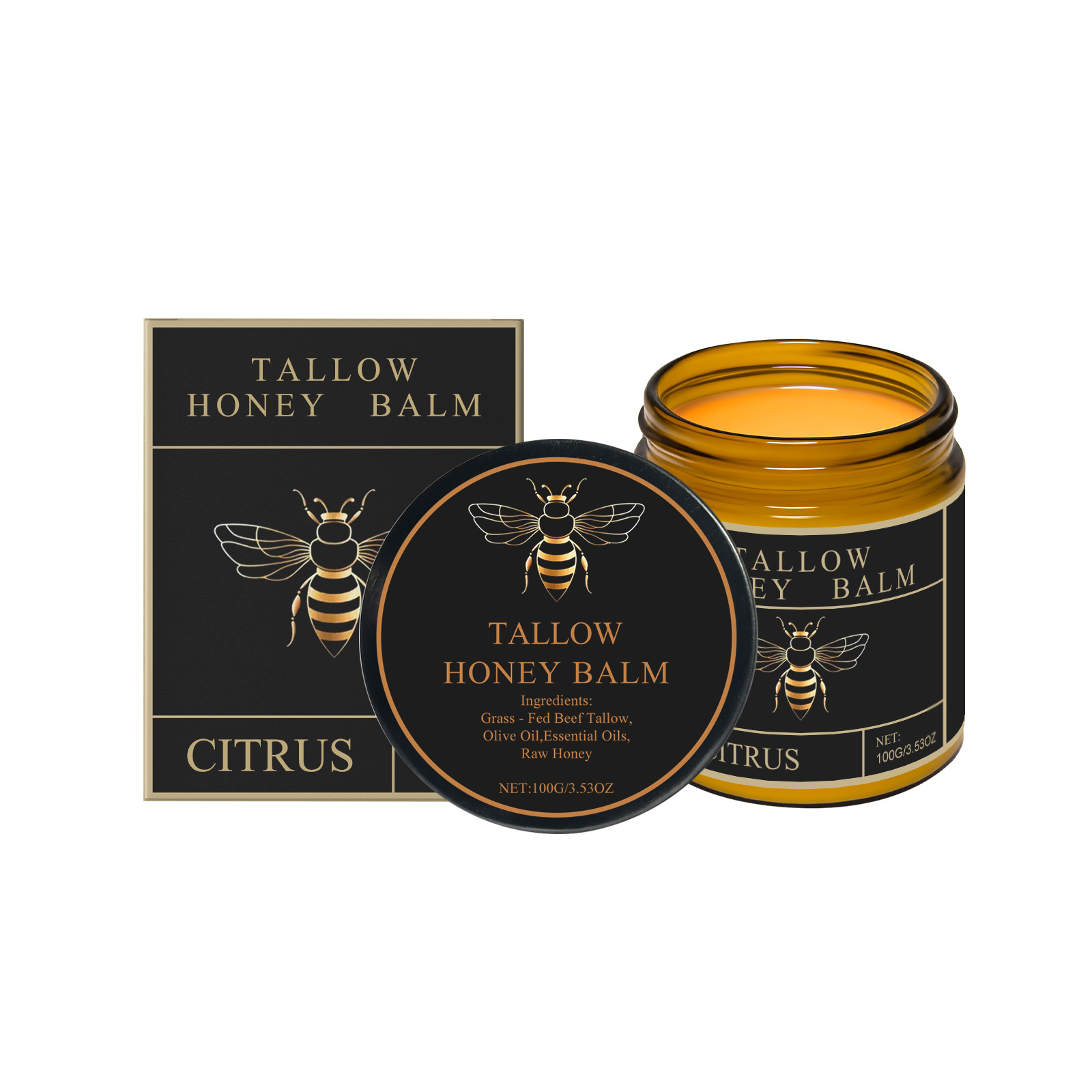 Honey Tallow Moisturizing Cream Citrus Scent Hydrating Nourishing For Face And Body Daily Care 100g