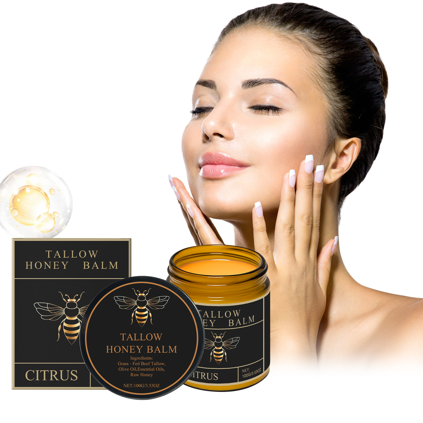 Honey Tallow Moisturizing Cream Citrus Scent Hydrating Nourishing For Face And Body Daily Care 100g