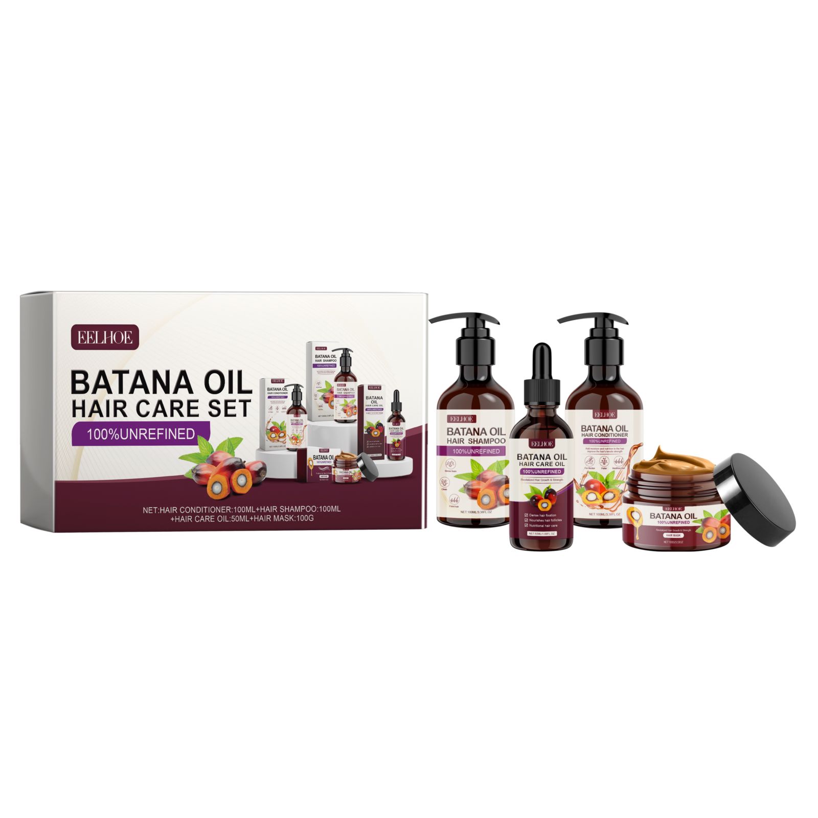Batana Oil Hair Care Set With Shampoo Conditioner Mask And Oil For Nourishing Hair