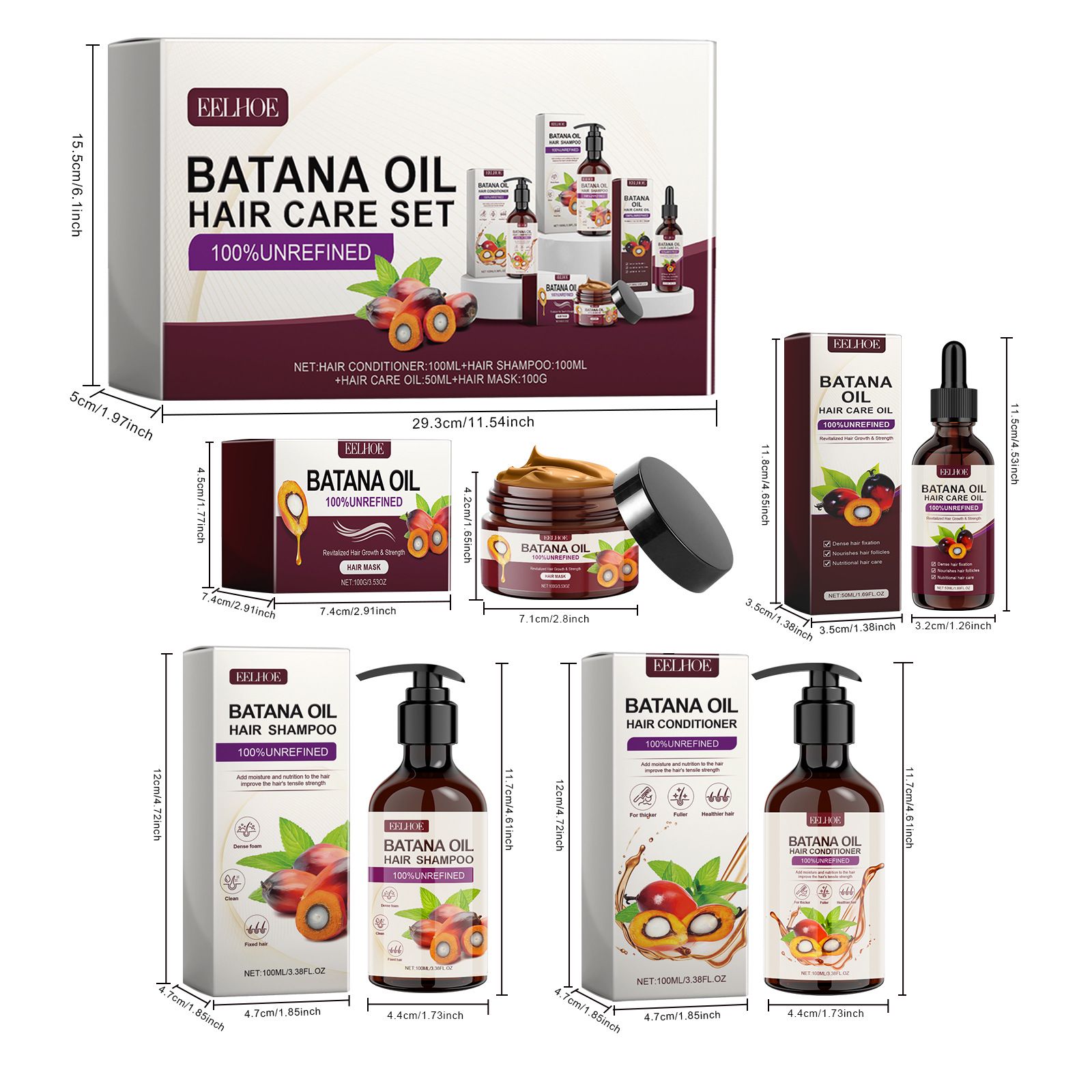 Batana Oil Hair Care Set With Shampoo Conditioner Mask And Oil For Nourishing Hair