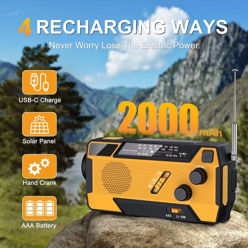 Wind Up Radio Emergency Radio Solar Crank AM FM Weather Radio 2000mAh
