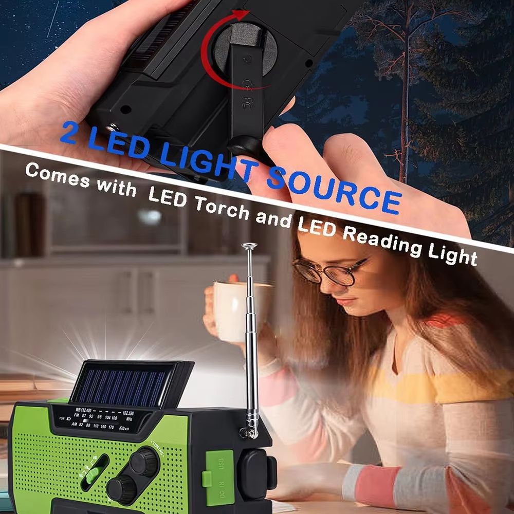 Wind Up Radio Emergency Radio Solar Crank AM FM Weather Radio 2000mAh