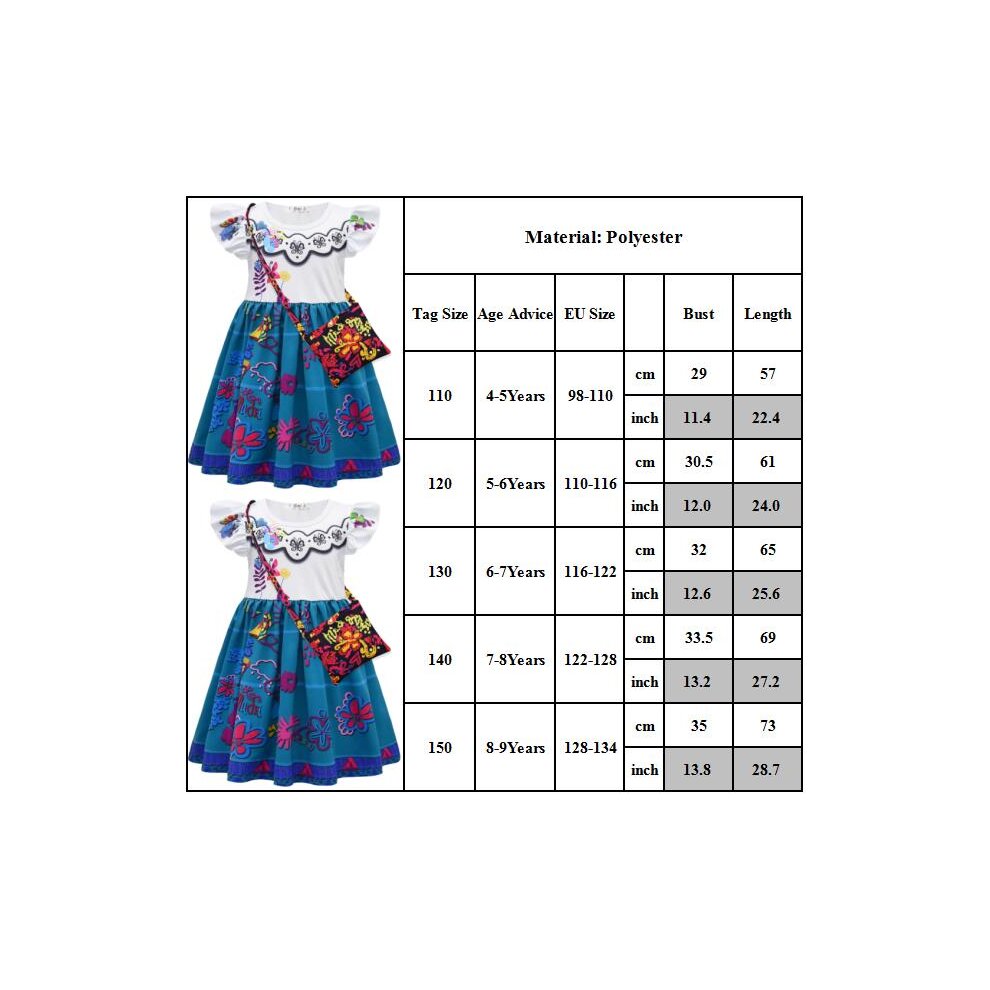 (4-5 Years) Girls Princess Encanto Mirabel Costume Fancy Dress Birthday Party Halloween
