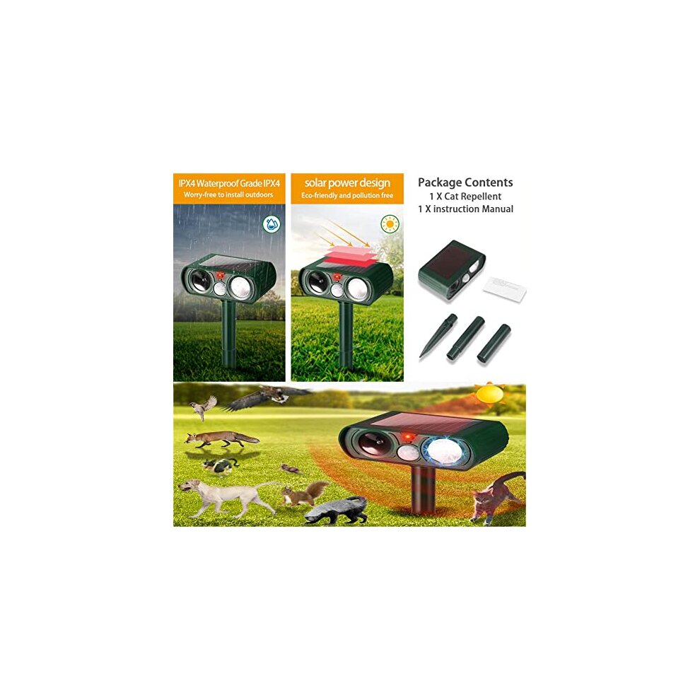 Garden Cat Repellent, Ultrasonic Cat Repellent with Motion Sensor and Flashing Lights, S