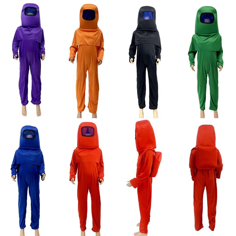 (Green-M) Game Among Us Costume Children Cosplay Fancy Dress Halloween Party Outfit Stage Performance Clothes 3pcs Set