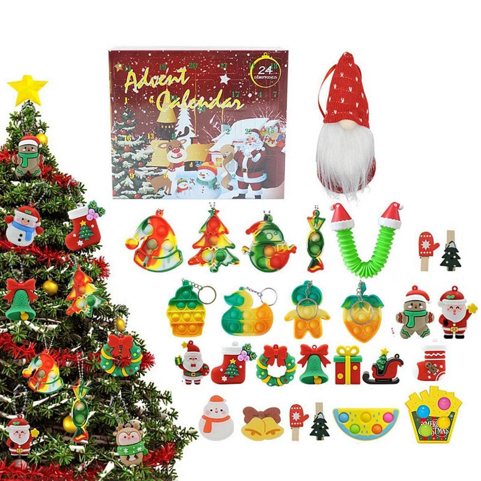 Advent Calendar 2022 Kids Mini Christmas Hanging Ornaments Kit 24 Days Countdown Calendar Plush Toys Box DIY Christmas Tree Decoration Xmas Fillers Party Favor Birthdays Surprise Gifts for Toddlers Kids Girls Boys