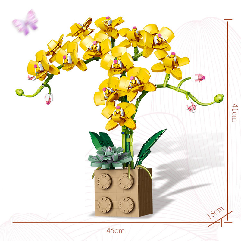 (Purple) Building Block Flower Orchid Series Bonsai Girl bricks Toy Flowers Adult Flower home decorationToys For Gifts