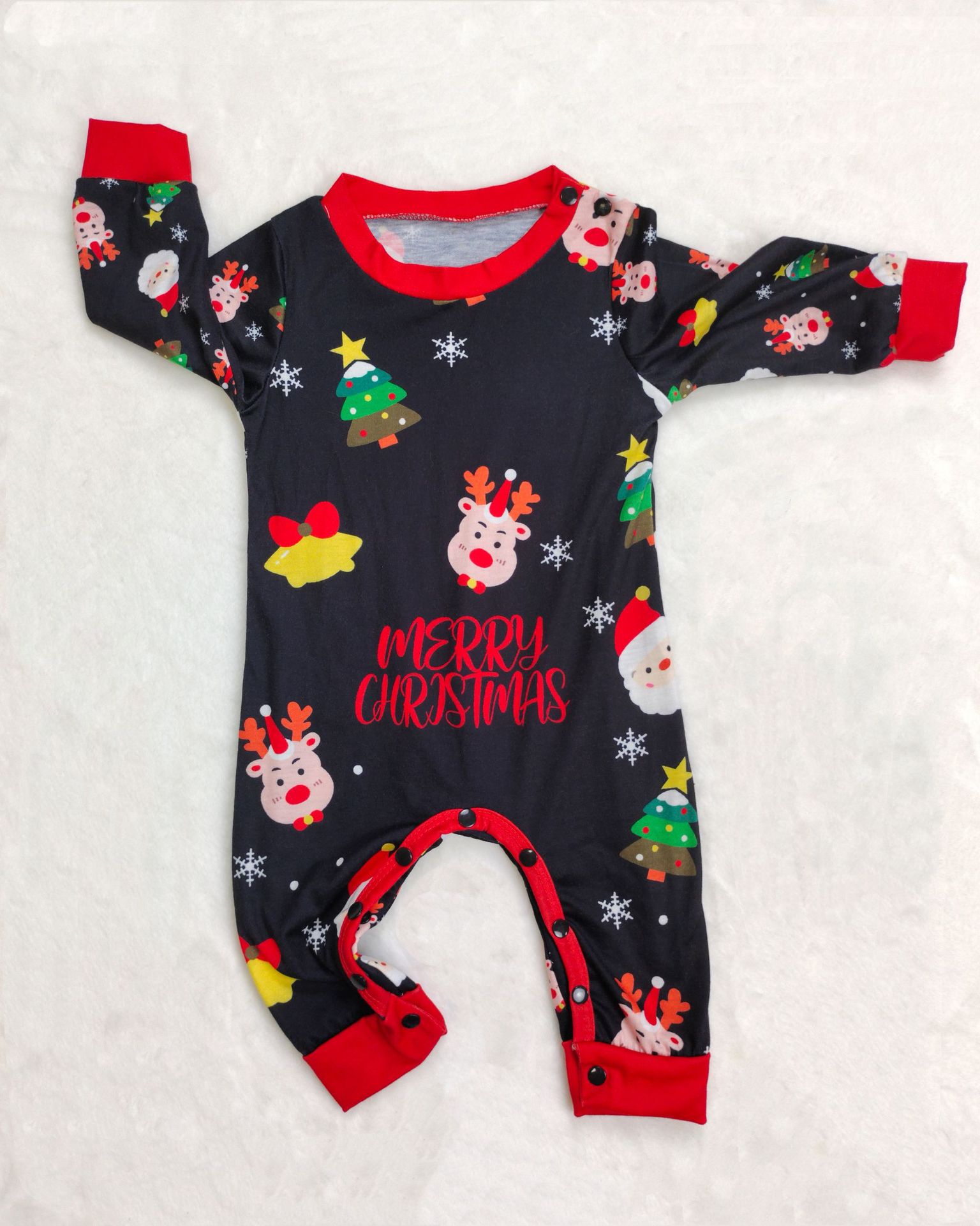 (6M Baby) Christmas Family Matching Pajamas Christmas Tree Santa Deer Print Adults Kids Family Matching Outfits Top and Pants 2PCS Xmas Sleepwear Pyjamas Baby Jumpsuit