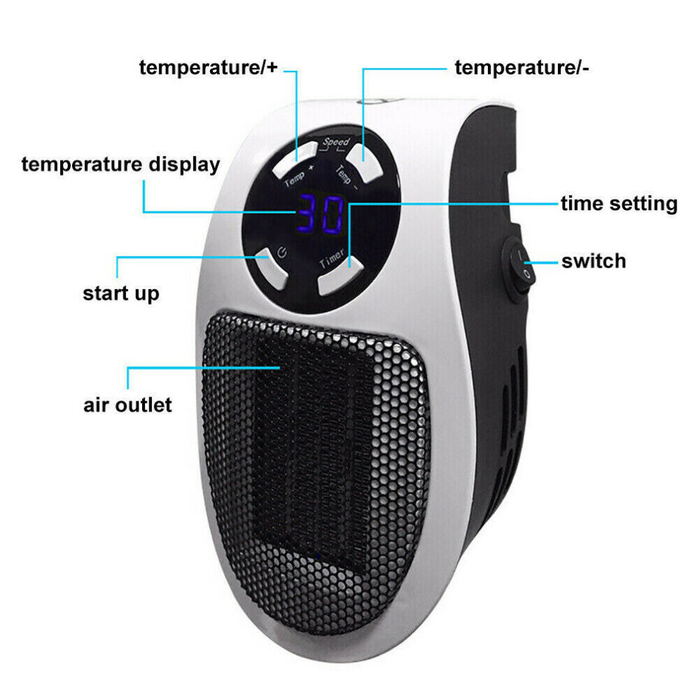 (1 PC) Mini Electric Fan Heater 500W Small Plug in Heaters Room Heater Portable Ceramic Space Heater with LED Display Low Noise Low Energy Consumption Adjustable Thermostat and Timer For Home Office Indoor Use