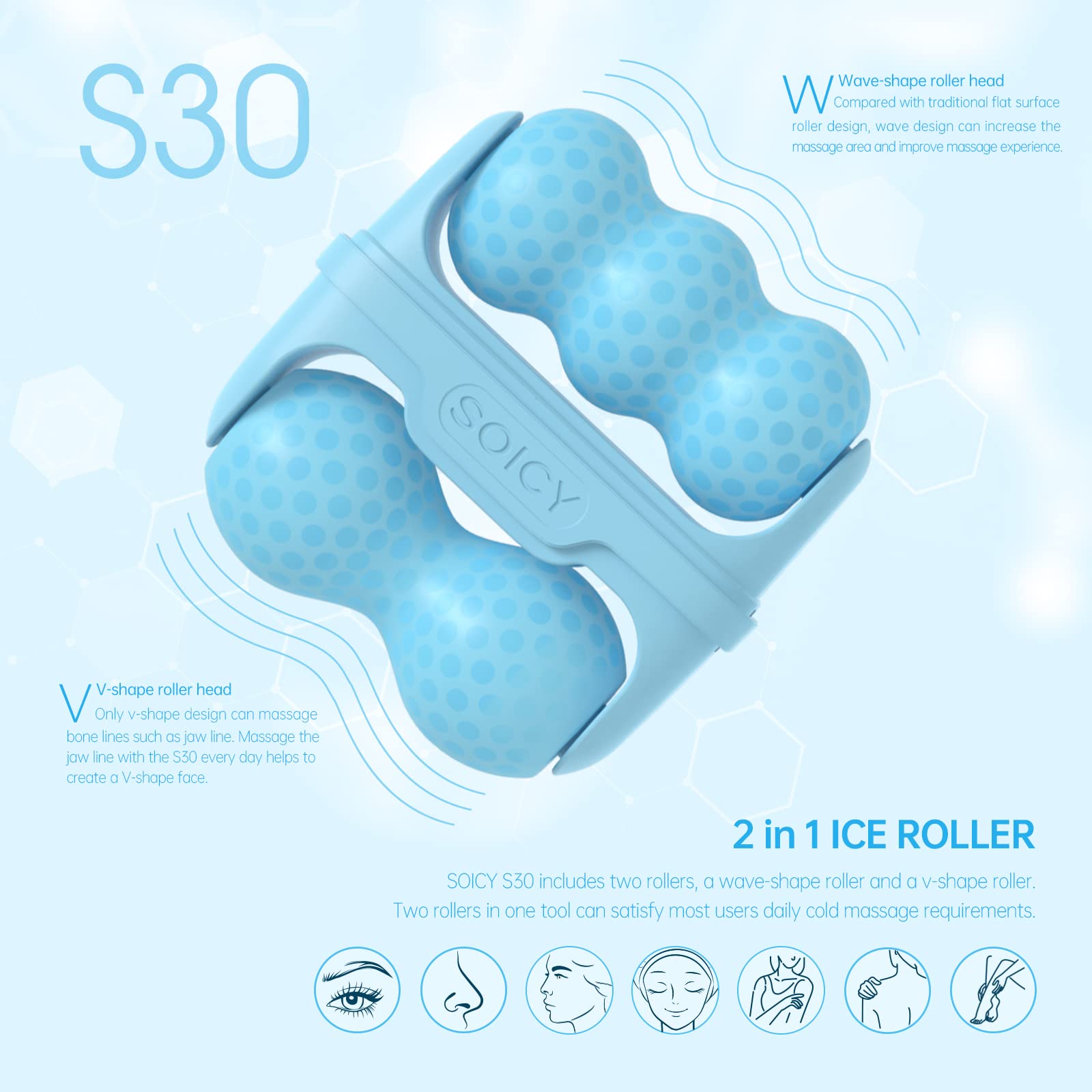 (Blue) Ice Roller Skin Roller Facial Massager for Eye Face Body Cool Massage Skin Relax Tightening Best Womens Gifts SOICY S30