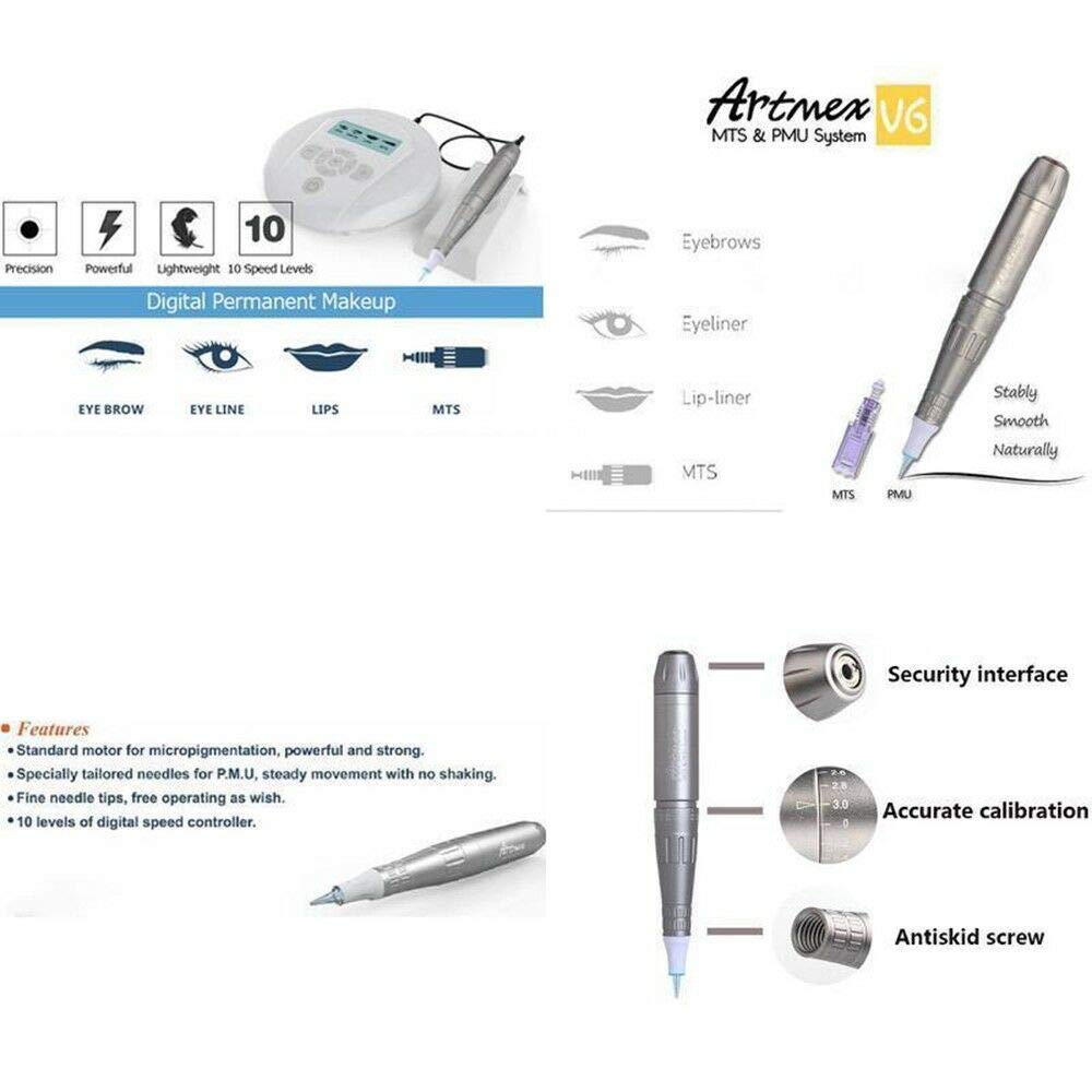Digital Permanent Makeup Tattoo Machine Artmex V6 Portable Eye brow Lip Line Rotary Pen Professional Electric Microblading Pen MTS PMU System for Eyeliner Lip Eyebrow and Hairline Tattoo Skin Beauty Salon and Home Use