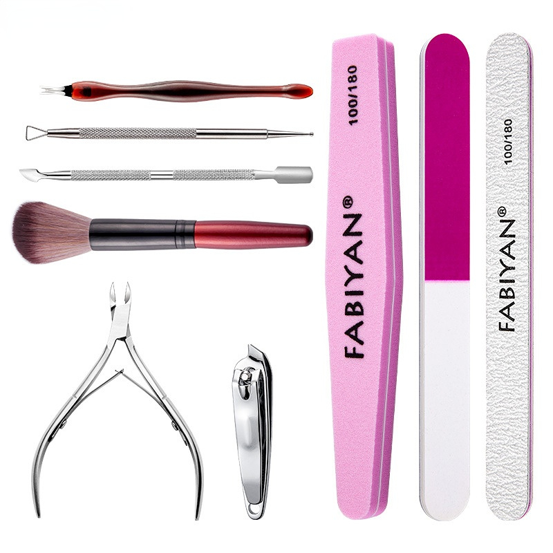 (10~piece Kit) Manicure Tools Set Nail File Polishing Stainless Steel Dead Skin Scissors Cuticle Pusher Nail Brush Cuticle Nipper Professional Nail Accessories Nail Trimming Manicure Tools