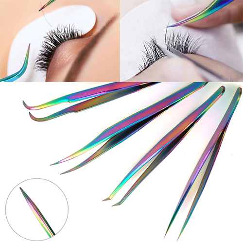 Eyelash Tweezers Nail Art Stainless Steel Lashes Extension Clip Applicator Rhinestone EyeLashes Tweezers Multifunction For Nail Beauty DIY Rainbow Color