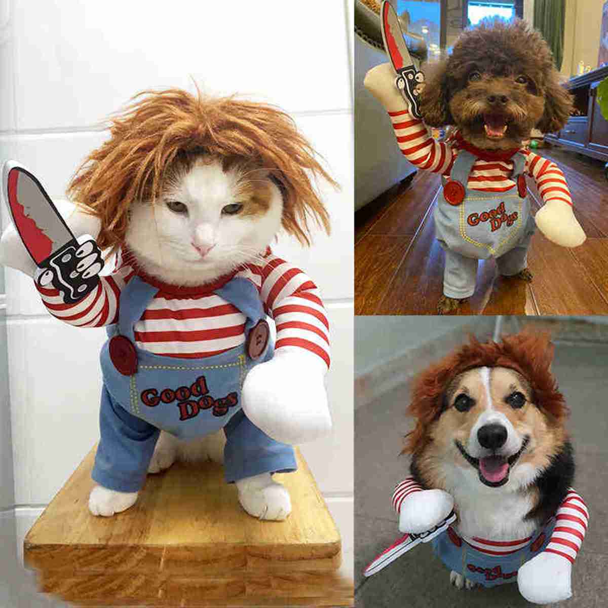 (S) Halloween Pet Clothes Deadly Doll Dog Clothes, Pets Costume Halloween Cosplay for Dogs, Funny Dog Party Clothes Hat Christmas Costume Dog Party Clothes