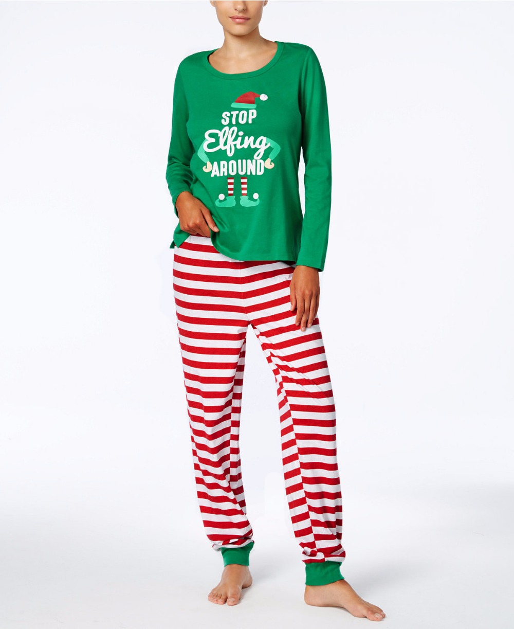 (3M Baby) Family Christmas Pajamas Set 2023 Xmas Letter Print Stop Elfing Around Family Matching Clothes Adult Kid Pyjamas Baby Romper Xmas Family Sleepwear