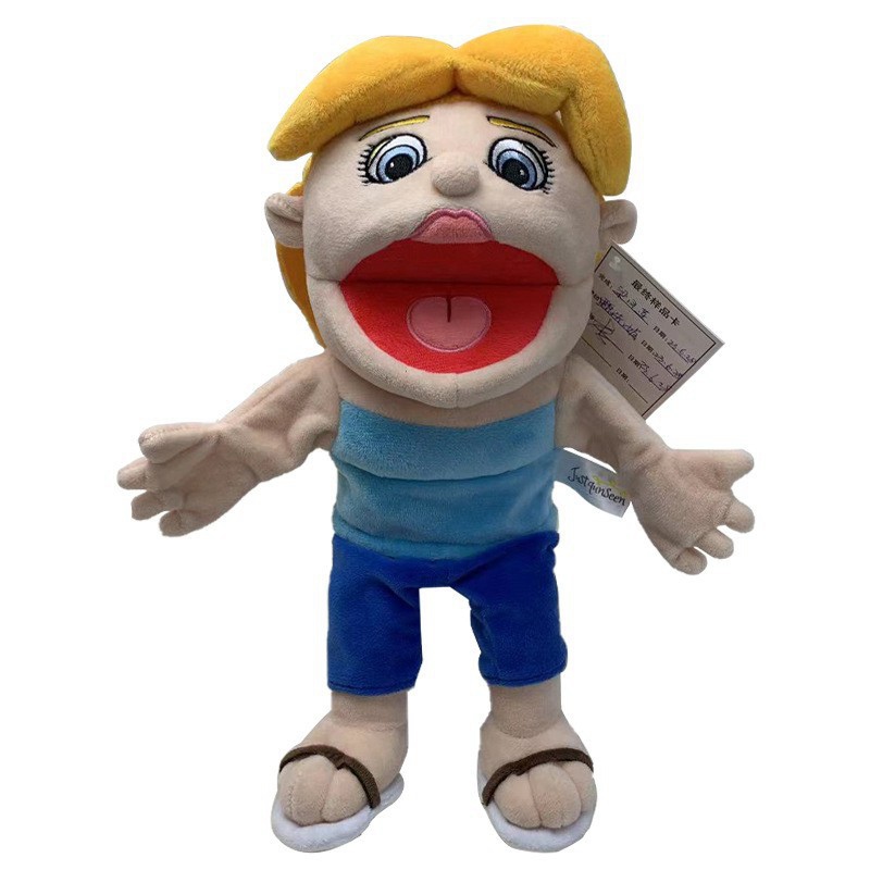 (Jeffy) Jeffy Puppet Soft Plush Toy and His Sister Feebee Puppet Plush Toy Doll, Mischievous Funny Puppets Toy Hand Puppet with Working Mouth for Play House Birthday Christmas Halloween Party Gift for Kid