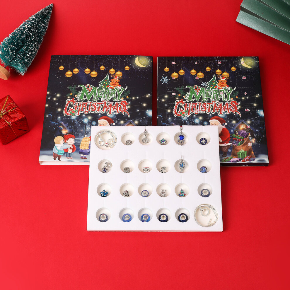 (Christmas Advent Calendar A) Christmas Advent Calendar Bracelets Set Christmas 24 Days Countdown Calendar Jewelry DIY Gift for Girls Kids Teens Toddler