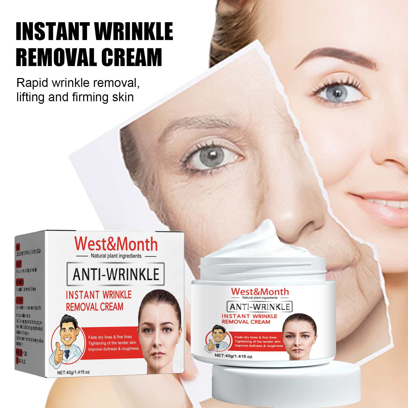Instant Wrinkle Removal Cream Anti-aging Face Moisturizer Lifting Firming Tightening Facial Cream Fade Fine Lines Skin Smooth Skin Care Product