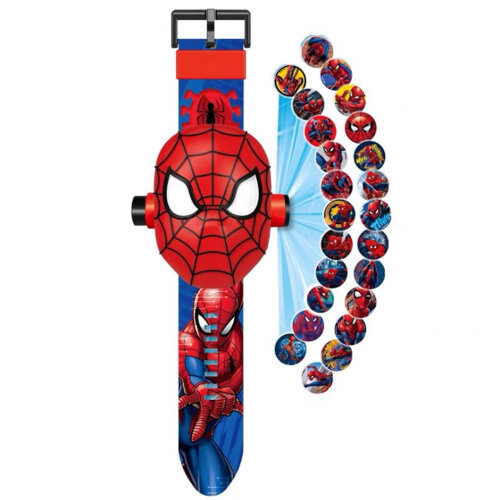 Spiderman Watch Projector with 24 Superhero Figurines Marvel Spiderman Electronic Watch for Boys and Children Projection Spiderman Toys Red