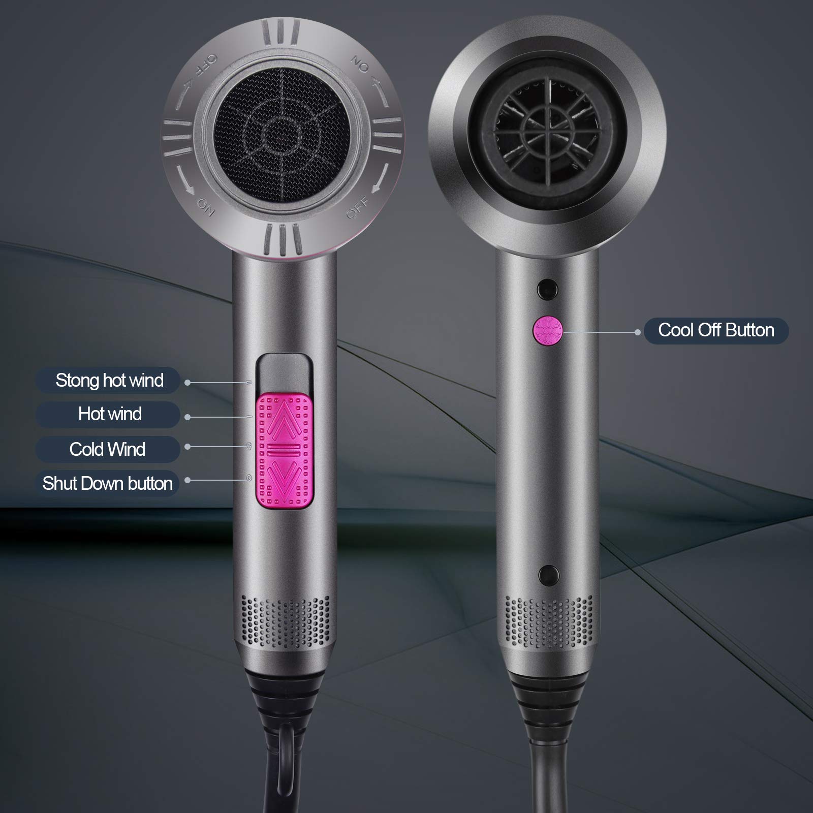 Hair Dryer 2000W Professional Ionic Hairdryer with 2 Speed 3 Heat Setting Cool Shot Button 1 Diffuser and 2 Concentrator for Women Man