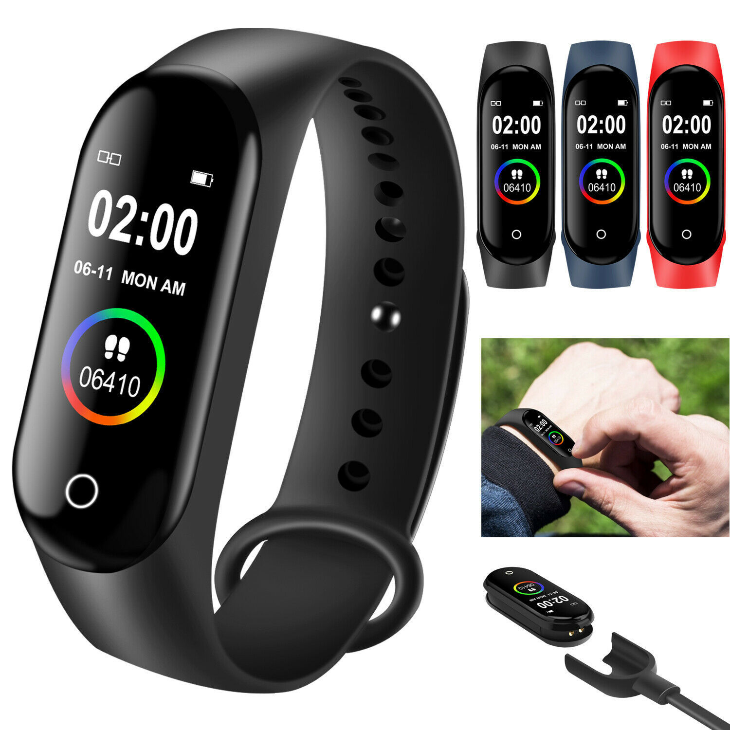 (Blue) Smart Bracelet Waterproof Smart Fitness Band Sports Activity Tracker Watch for Kids Women and Men