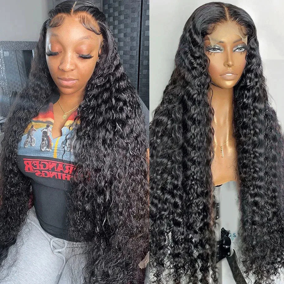 (12 INCHES) Curly Human Hair Wigs For Black Women Human Hair 4x4 Water Wave Lace Closure Wig Deep Wave Lace Frontal Wig