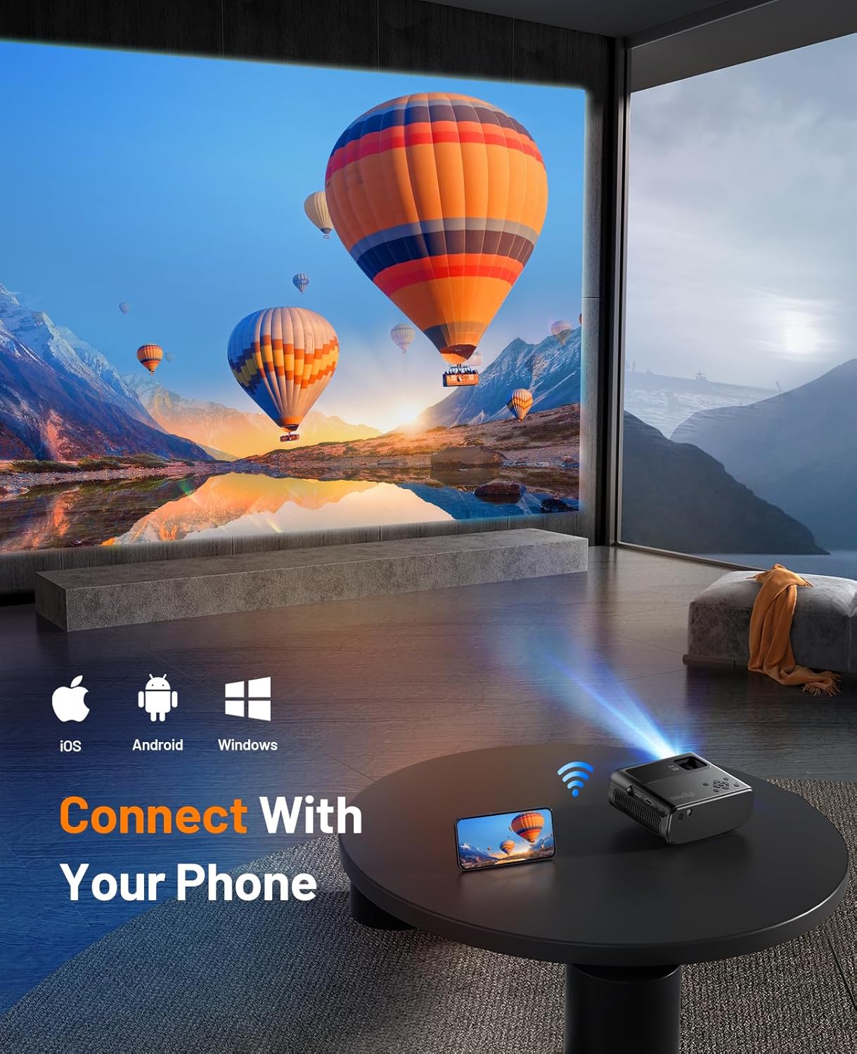 Projector WiFi Mini Projector Full HD 1080P 13000 Lux Portable projector Compatible with iOS Android Tablet PC TV Stick USB Tripod included