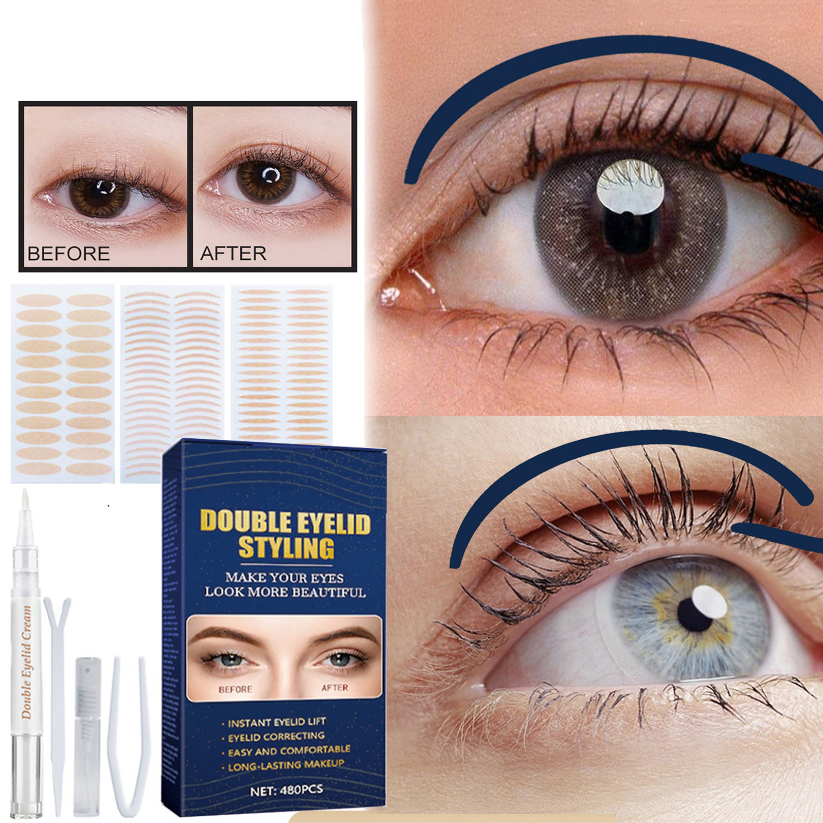 Double Eyelid Tape Self Adhesive Sticker Invisible Lace Mesh Eyelid Paste Natural Strips Olive-Shaped Eye Lift Lasting Waterproof Makeup Tools Different Sizes