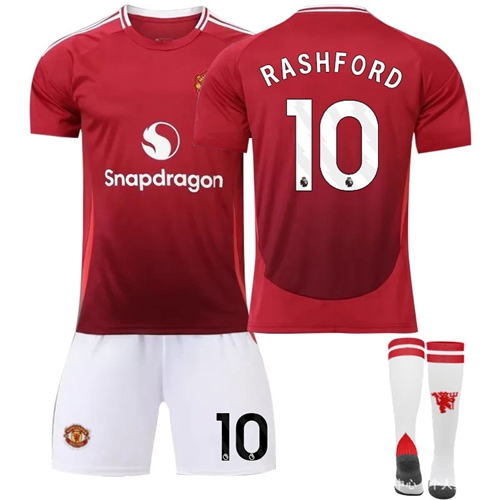 2425 Manchester United Home Football Kits for Kids Football Jersey No 10 Rashford Soccer Shirts Shorts Socks Football Training Set