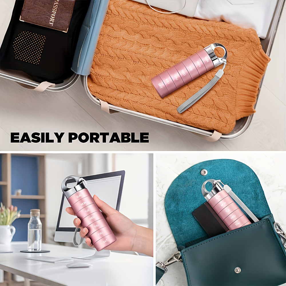 (Black) Metal Travel Pill Organizer Portable Waterproof Weekly Pill Box Large Aluminum Alloy Container 7 Day Daily Medicine Organizer BPA Free Vitamin Supplement