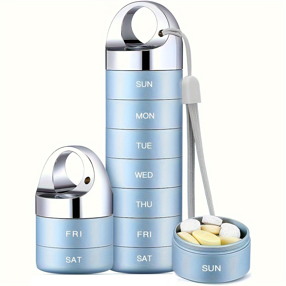 (Black) Metal Travel Pill Organizer Portable Waterproof Weekly Pill Box Large Aluminum Alloy Container 7 Day Daily Medicine Organizer BPA Free Vitamin Supplement