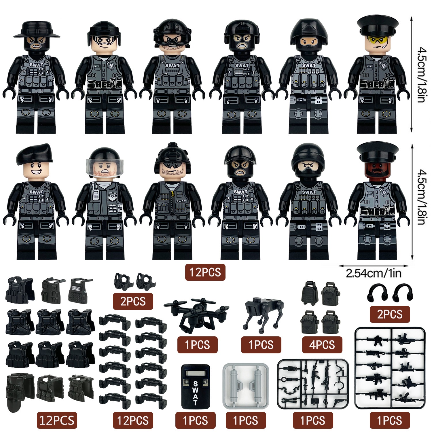 (Police B) Special Police Vanguard Team Mini Figures Toy Set Military Building Blocks with Weapons for Imaginative War Games for Kids