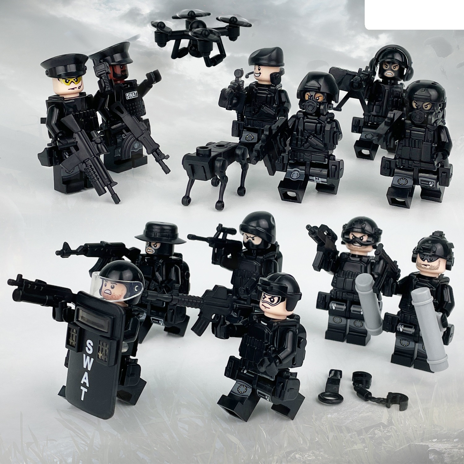 (Police B) Special Police Vanguard Team Mini Figures Toy Set Military Building Blocks with Weapons for Imaginative War Games for Kids
