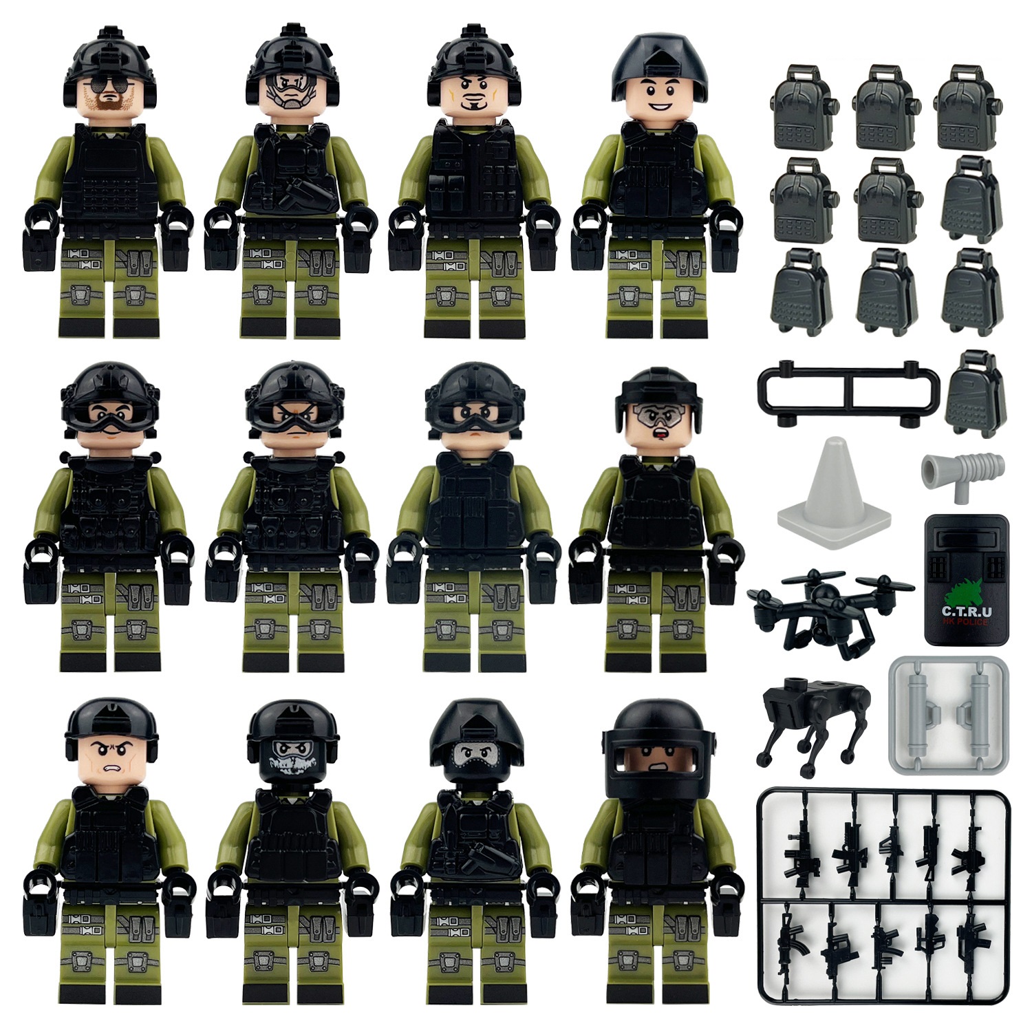 (Police B) Special Police Vanguard Team Mini Figures Toy Set Military Building Blocks with Weapons for Imaginative War Games for Kids