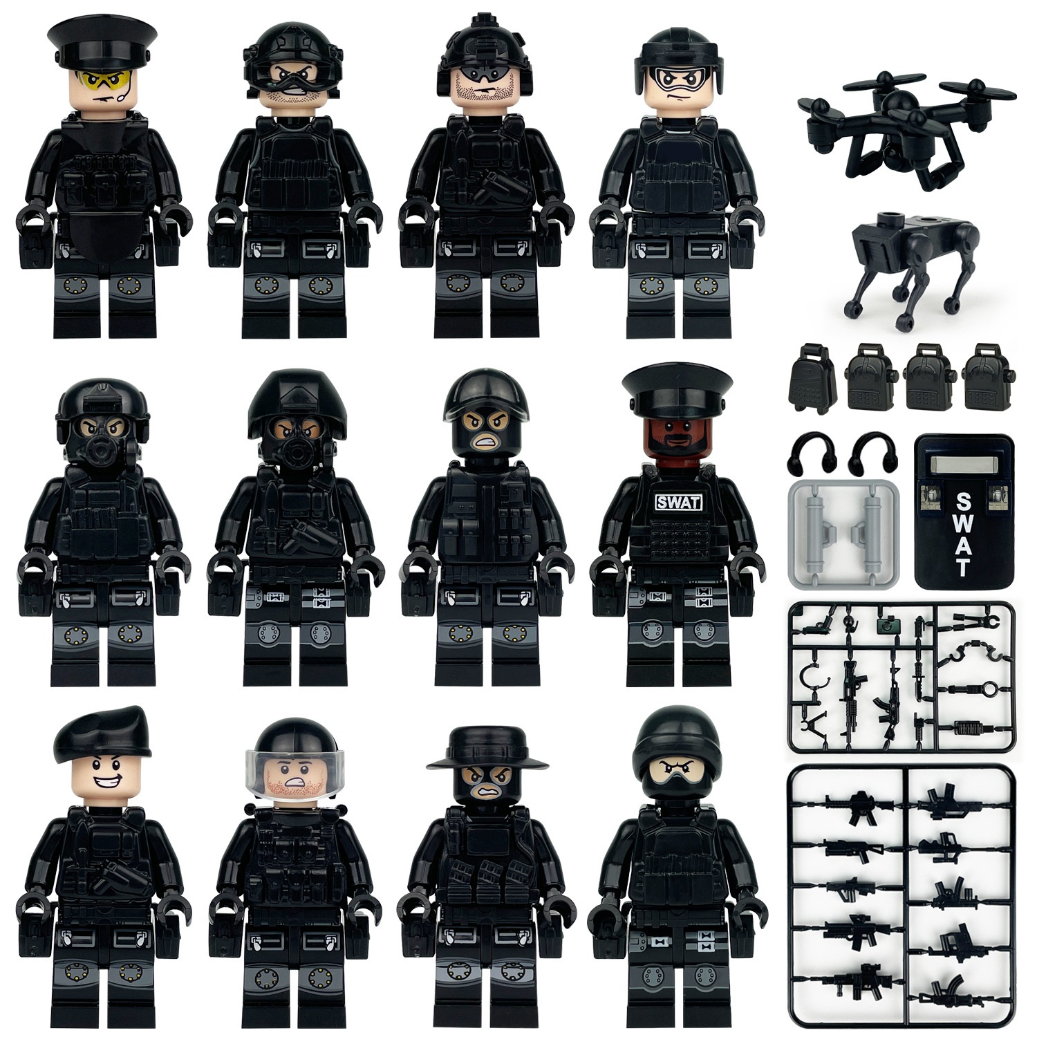 (Police B) Special Police Vanguard Team Mini Figures Toy Set Military Building Blocks with Weapons for Imaginative War Games for Kids