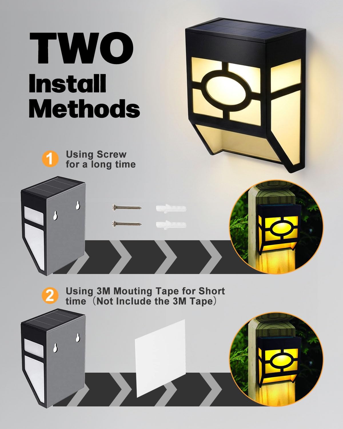 (8 PCS) Solar Lights Outdoor Garden 8-Pack IP65 Waterproof Solar Fence Lights with Warm White Multi-Colour Changing, Solar LED Garden Lights Deck Stairs