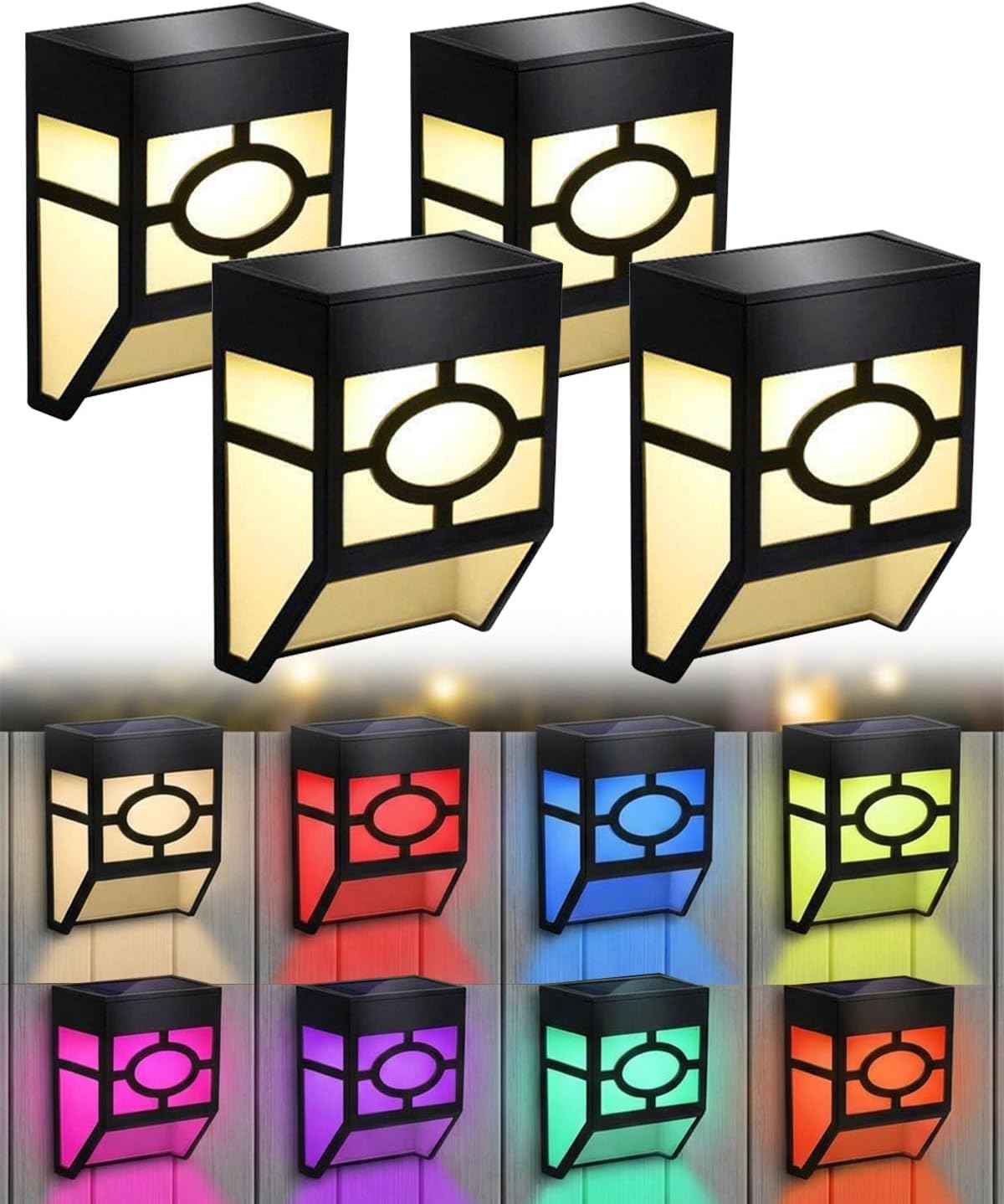 (8 PCS) Solar Lights Outdoor Garden 8-Pack IP65 Waterproof Solar Fence Lights with Warm White Multi-Colour Changing, Solar LED Garden Lights Deck Stairs