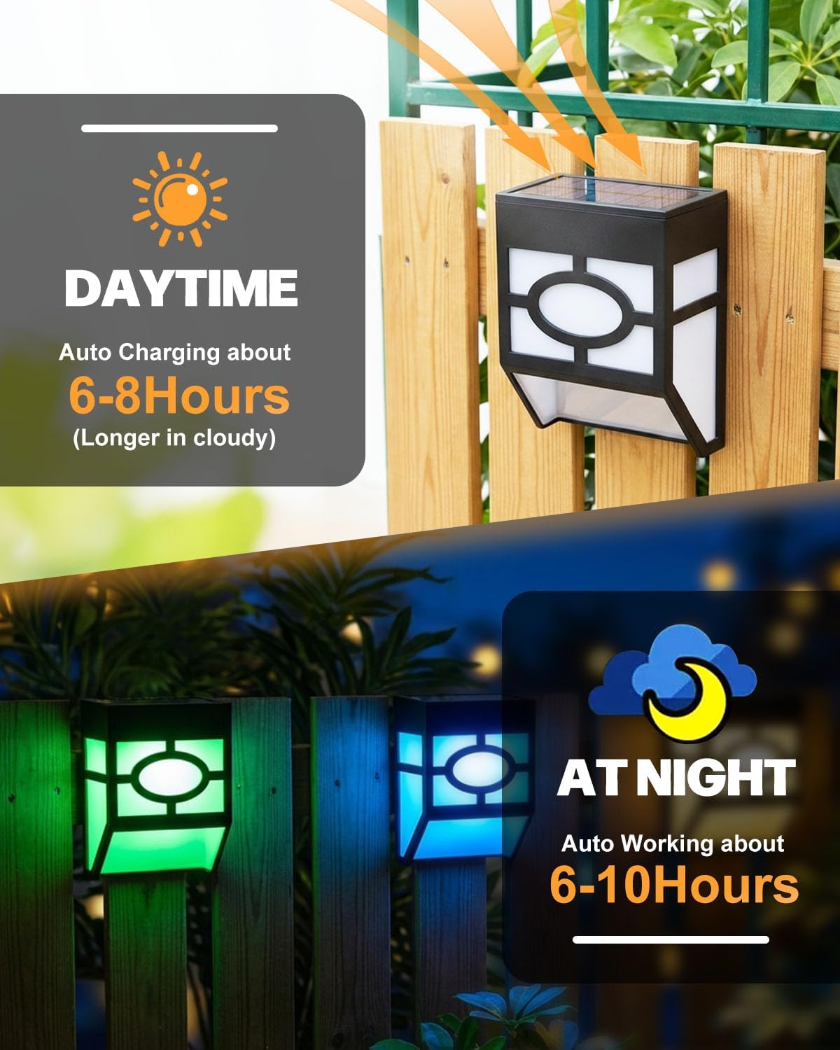 (8 PCS) Solar Lights Outdoor Garden 8-Pack IP65 Waterproof Solar Fence Lights with Warm White Multi-Colour Changing, Solar LED Garden Lights Deck Stairs