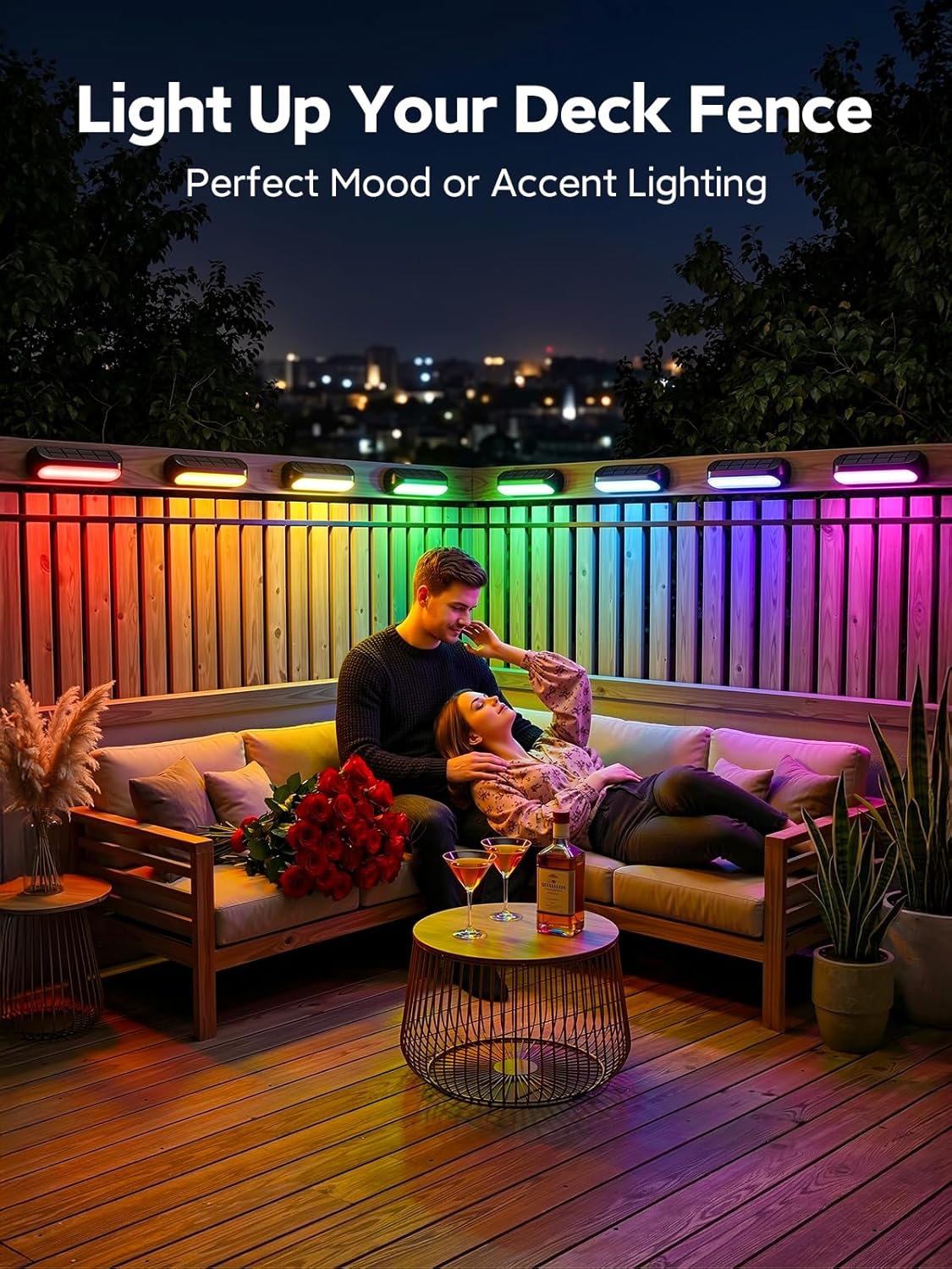 Solar Lights Outdoor Garden 4 Pack Solar Fence Lights with Warm White and Multi-Colour Changing Modes Waterproof Garden Ornaments Outdoor for Fence Stairs Step 
