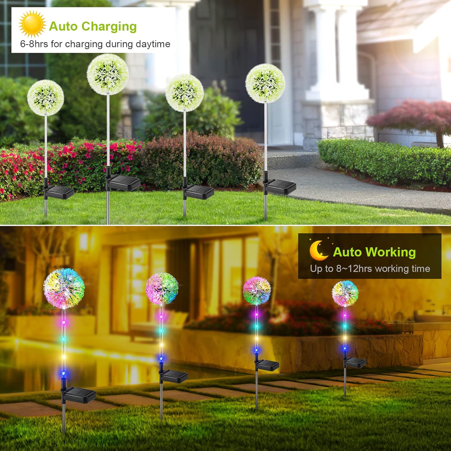 Solar Lights Outdoor Garden 4 Pack Dandelion Garden Lights with 16 Colourful LEDs Waterproof Solar Flower Lights for Lawn Yard Garden Ornaments Outdoor