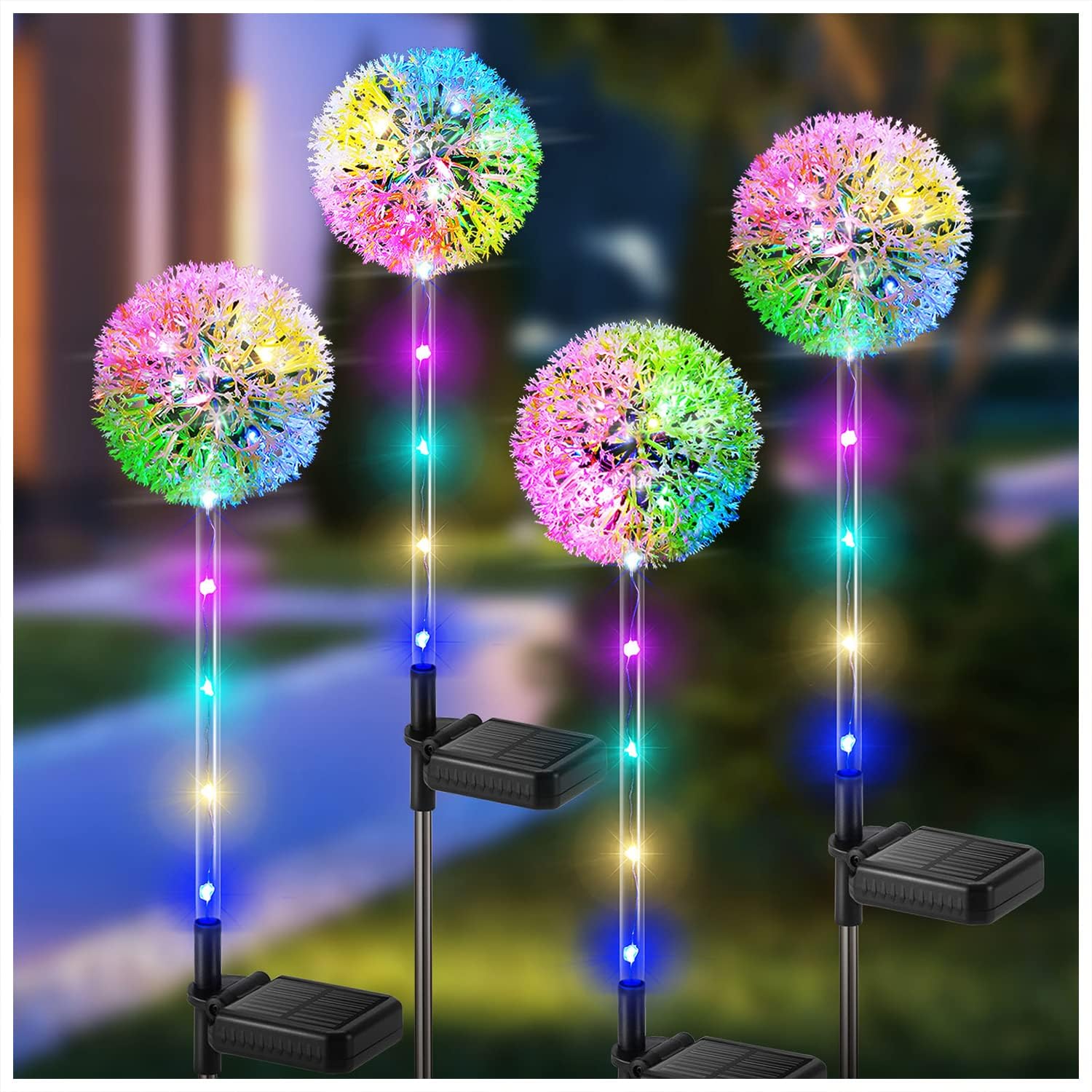 Solar Lights Outdoor Garden 4 Pack Dandelion Garden Lights with 16 Colourful LEDs Waterproof Solar Flower Lights for Lawn Yard Garden Ornaments Outdoor