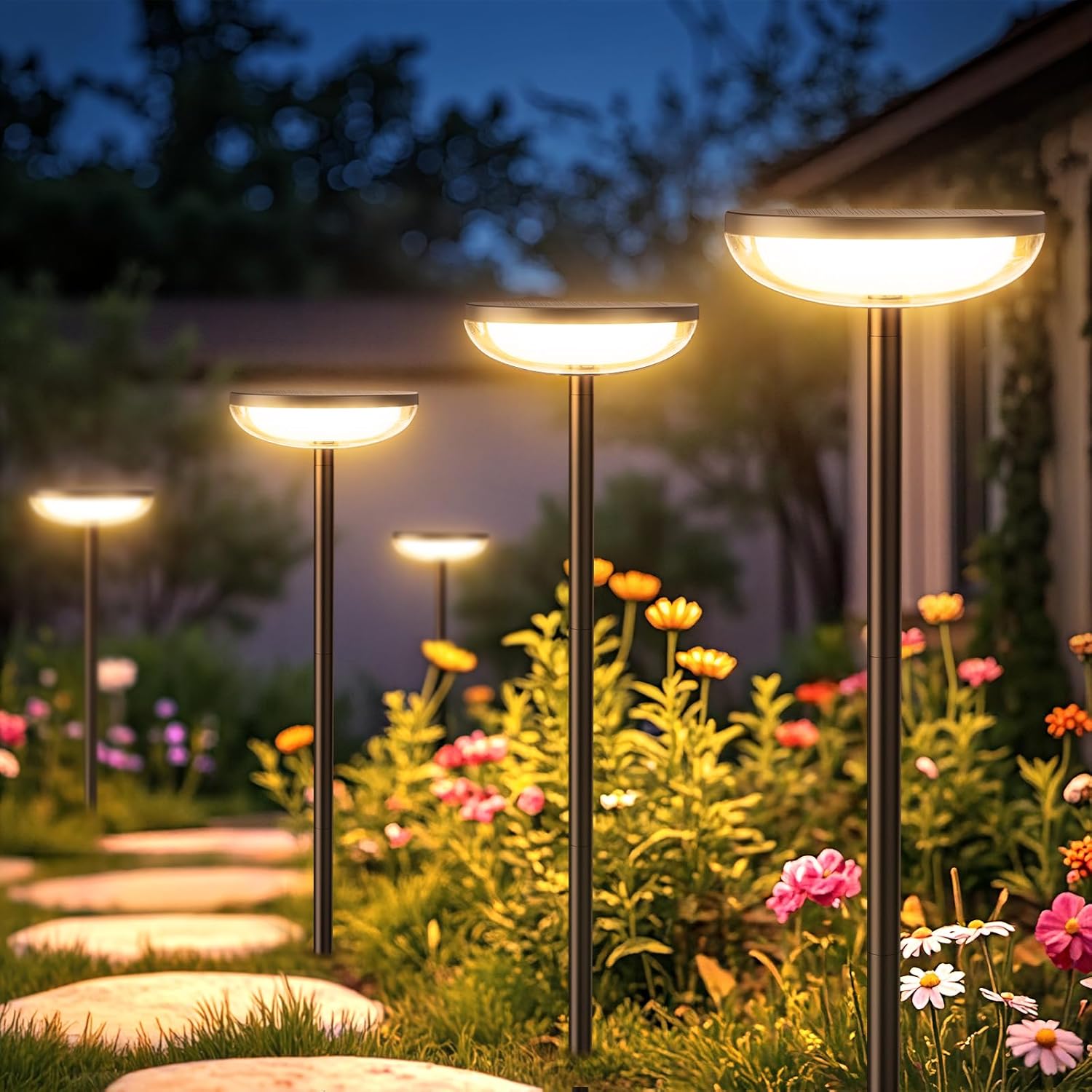 Solar Garden Lights 4 Pack Solar Lights Outdoor Garden Built in 1000mAh Battery Outdoor Ornaments Solar Powered Waterproof for Yard Patio Pathway Decoration 