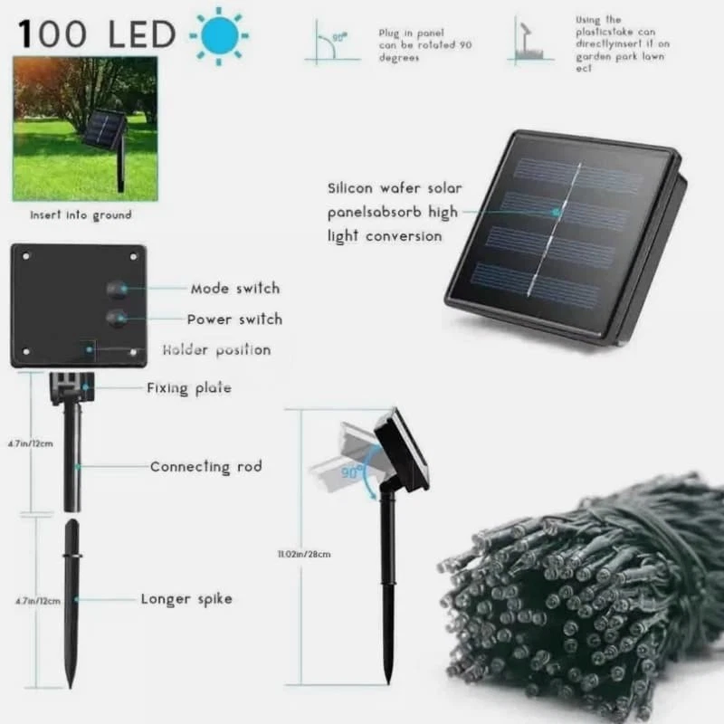 (RGB) Garden Christmas 100 LED Wedding Party Solar Waterproof Lights Outdoor