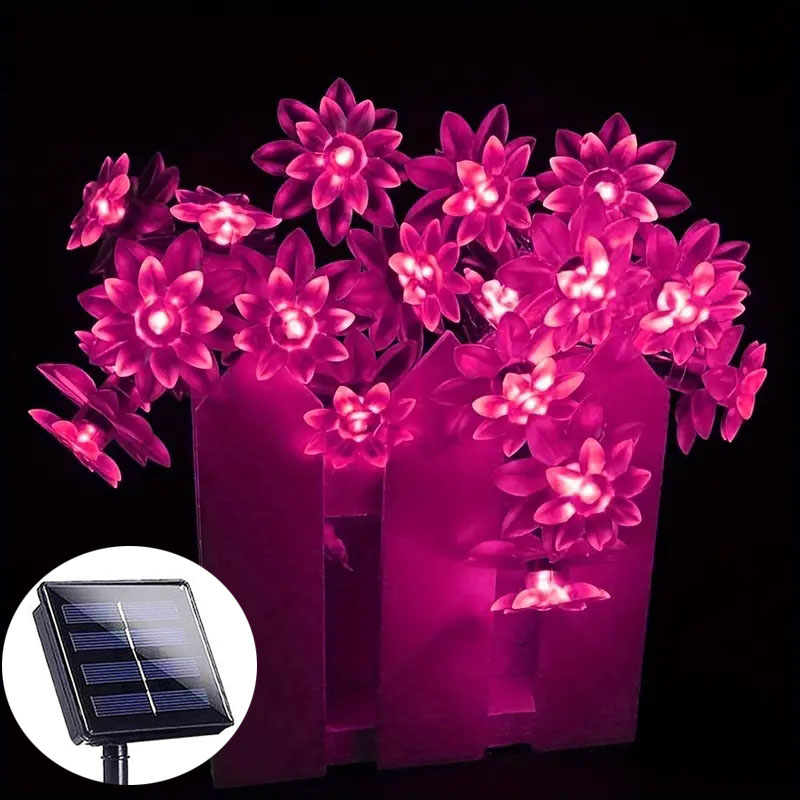 (Lotus white) Solar Lotus Flower String Lights 20 LED Double Layer Cherry blossoms Fairy Lights for Garden Fence Patio Yard Christmas