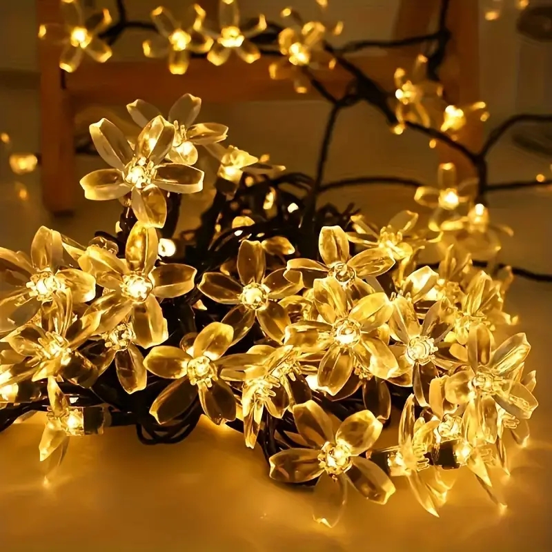 (Lotus white) Solar Lotus Flower String Lights 20 LED Double Layer Cherry blossoms Fairy Lights for Garden Fence Patio Yard Christmas