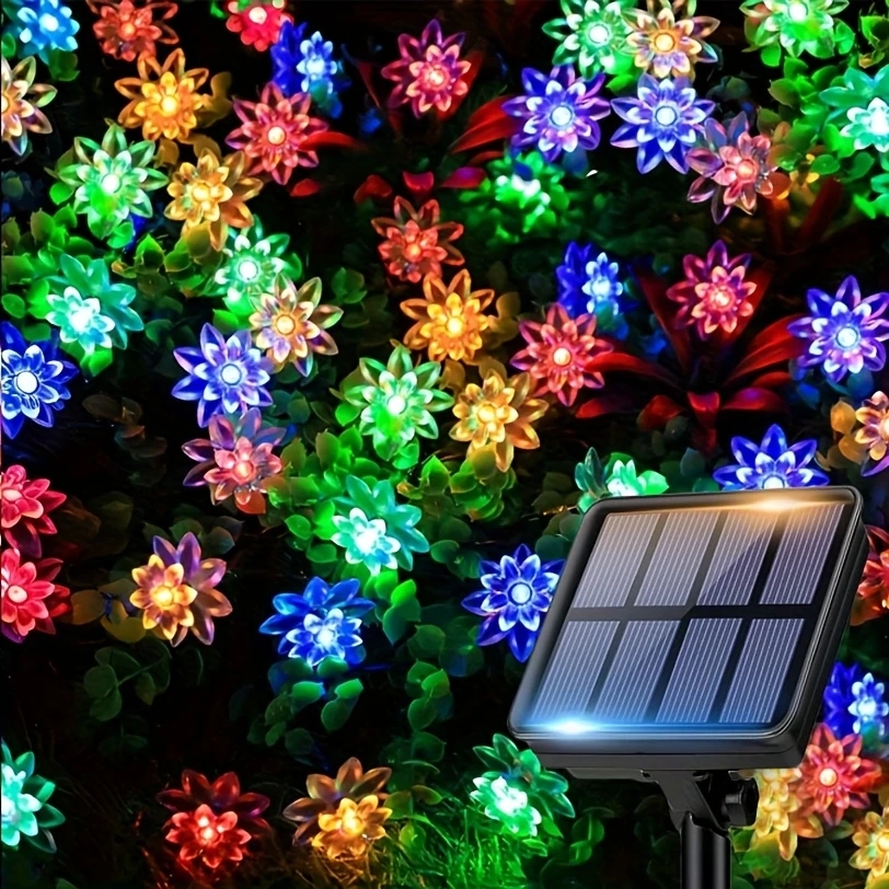 (Lotus white) Solar Lotus Flower String Lights 20 LED Double Layer Cherry blossoms Fairy Lights for Garden Fence Patio Yard Christmas