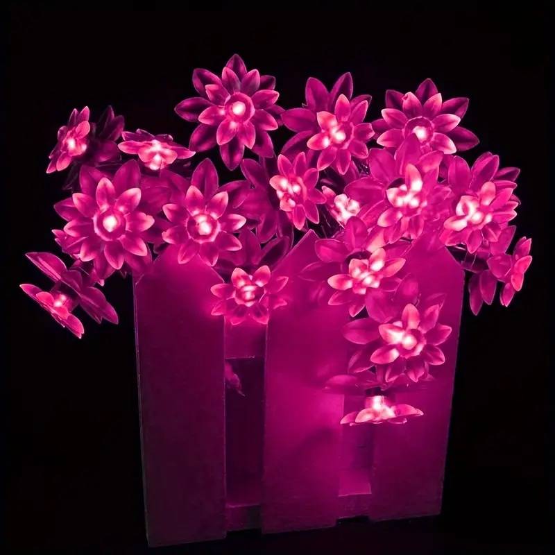 (Lotus white) Solar Lotus Flower String Lights 20 LED Double Layer Cherry blossoms Fairy Lights for Garden Fence Patio Yard Christmas