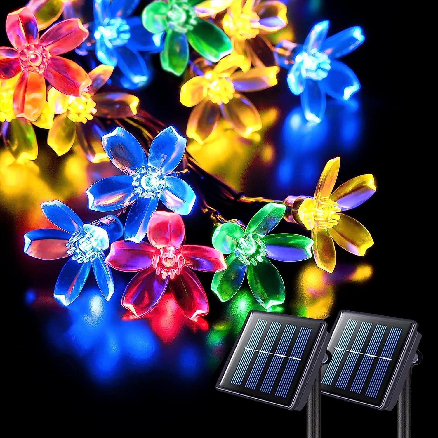 (Lotus white) Solar Lotus Flower String Lights 20 LED Double Layer Cherry blossoms Fairy Lights for Garden Fence Patio Yard Christmas